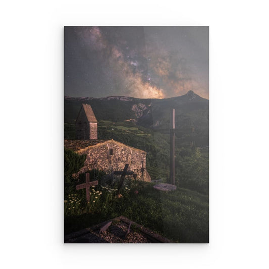 La Voie Lactée depuis l'Église de Cornillac, par delà les crêtes de Raton